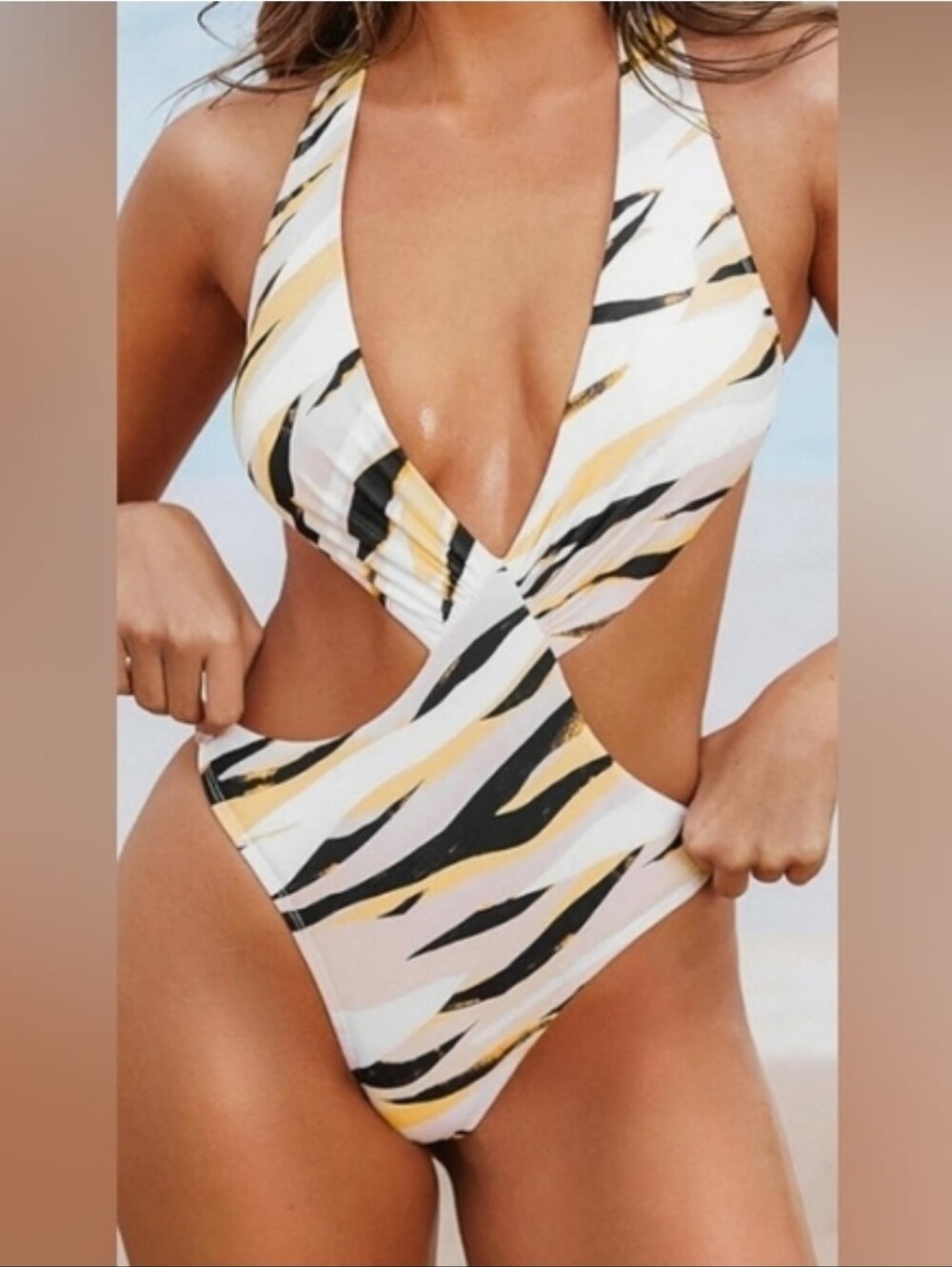 Cupshe X Stassie One-Piece Swimsuit Zebra Swirl Print Medium NWT